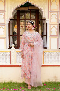 Thumbnail for Vaasva Women White Organza Floral Print & Embroidered Anarkali Kurta, Pant & Dupatta set - Distacart