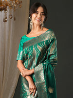 Thumbnail for NOZ2TOZ Women's Organza Teal green Woven Design Designer Saree With Blouse Piece - Distacart