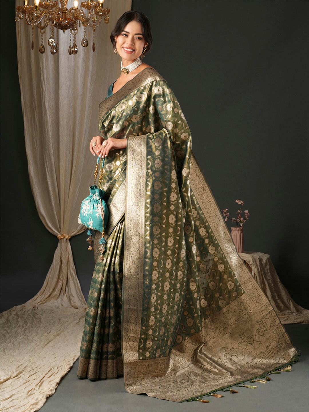 NOZ2TOZ Women's Organza Blue Woven Design Designer Saree With Blouse Piece - Distacart