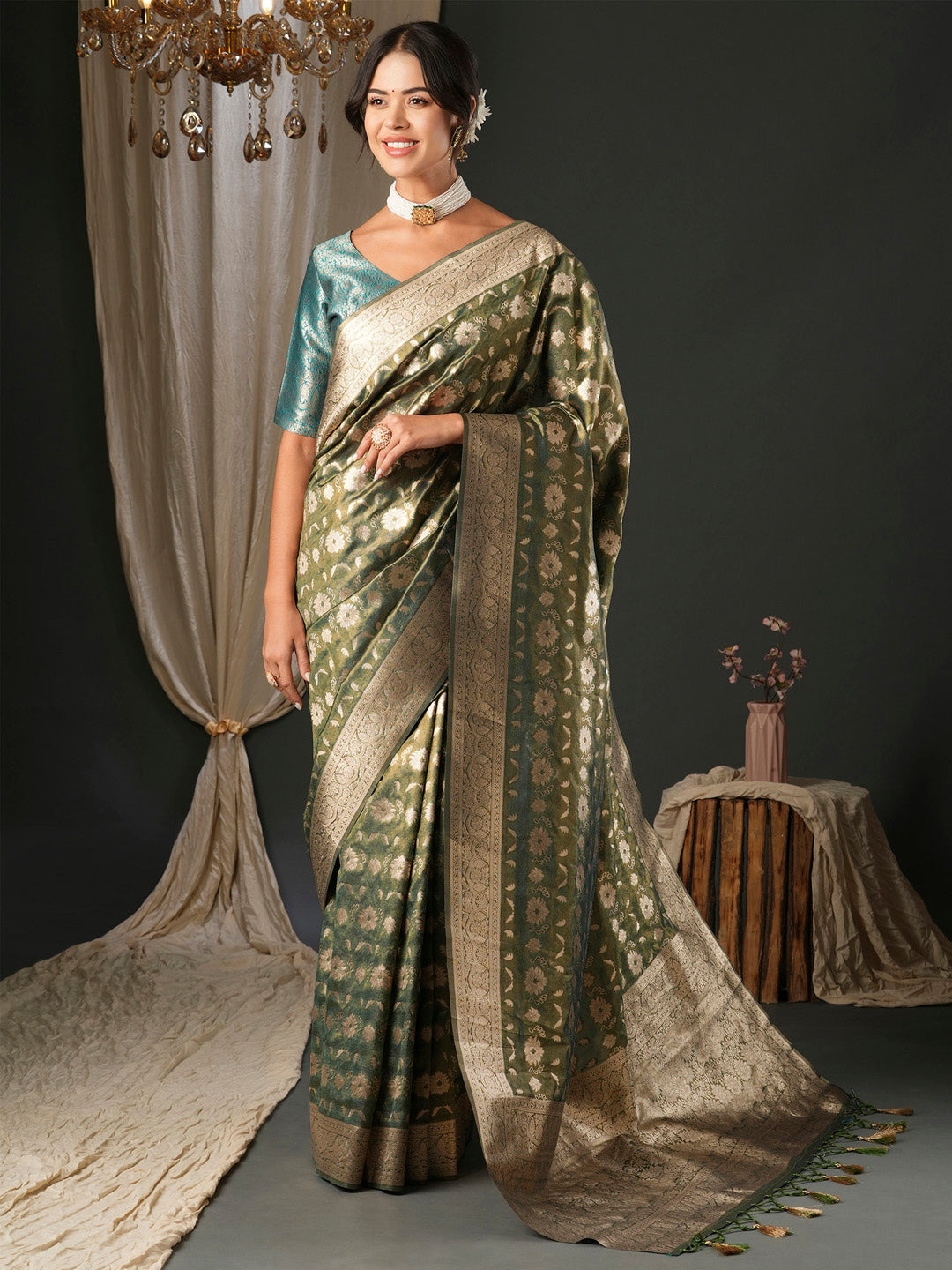 NOZ2TOZ Women's Organza Blue Woven Design Designer Saree With Blouse Piece - Distacart