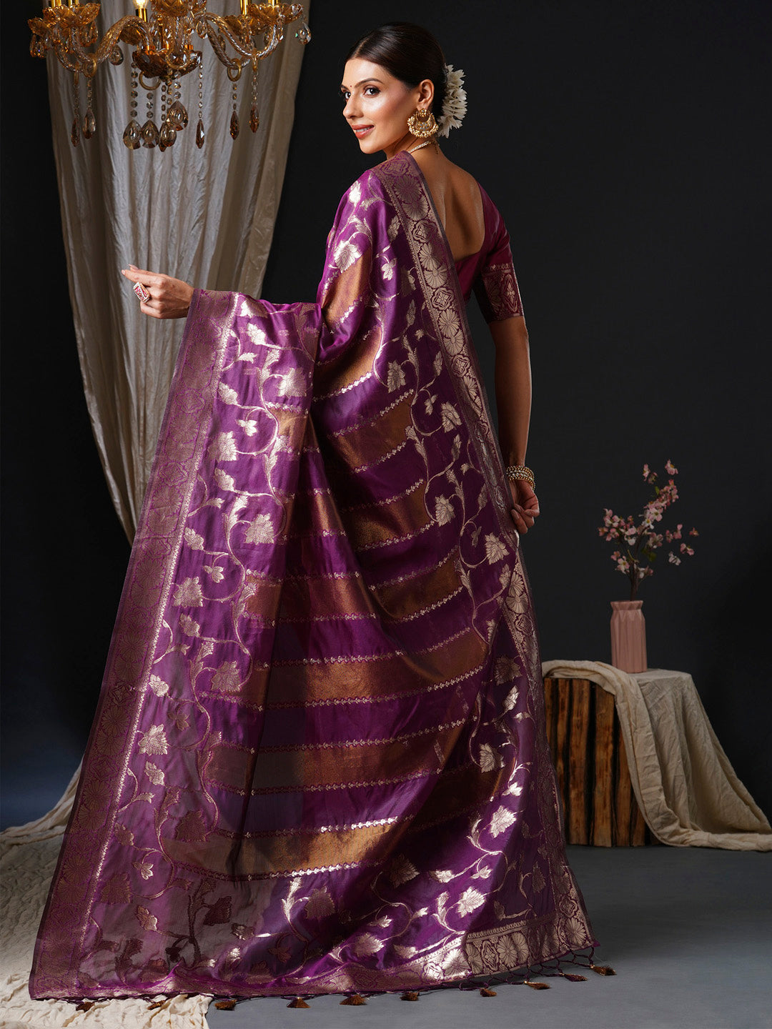 NOZ2TOZ Women's Organza Pink Woven Design Designer Saree With Blouse Piece - Distacart