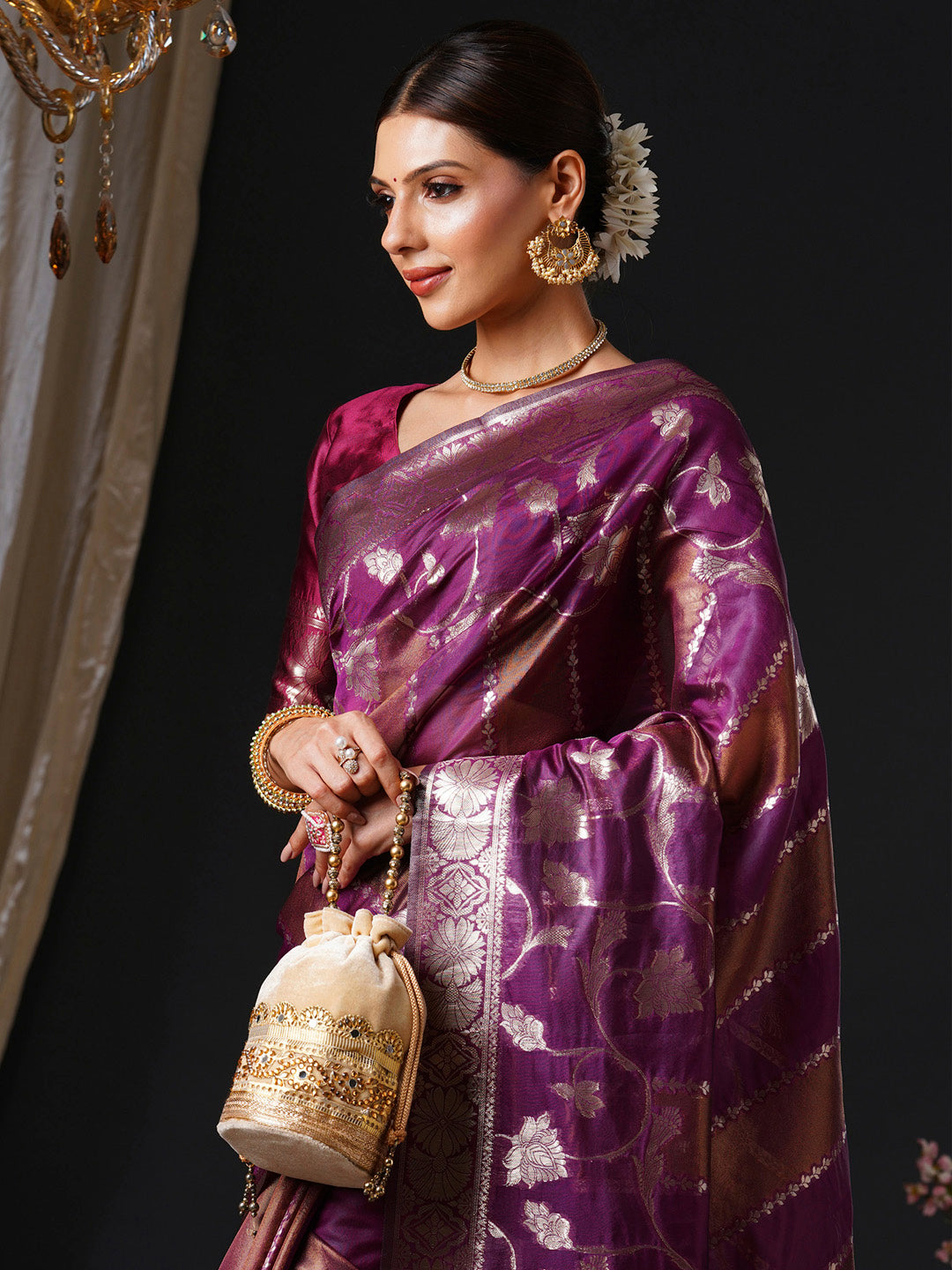 NOZ2TOZ Women's Organza Pink Woven Design Designer Saree With Blouse Piece - Distacart