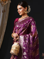 Thumbnail for NOZ2TOZ Women's Organza Pink Woven Design Designer Saree With Blouse Piece - Distacart