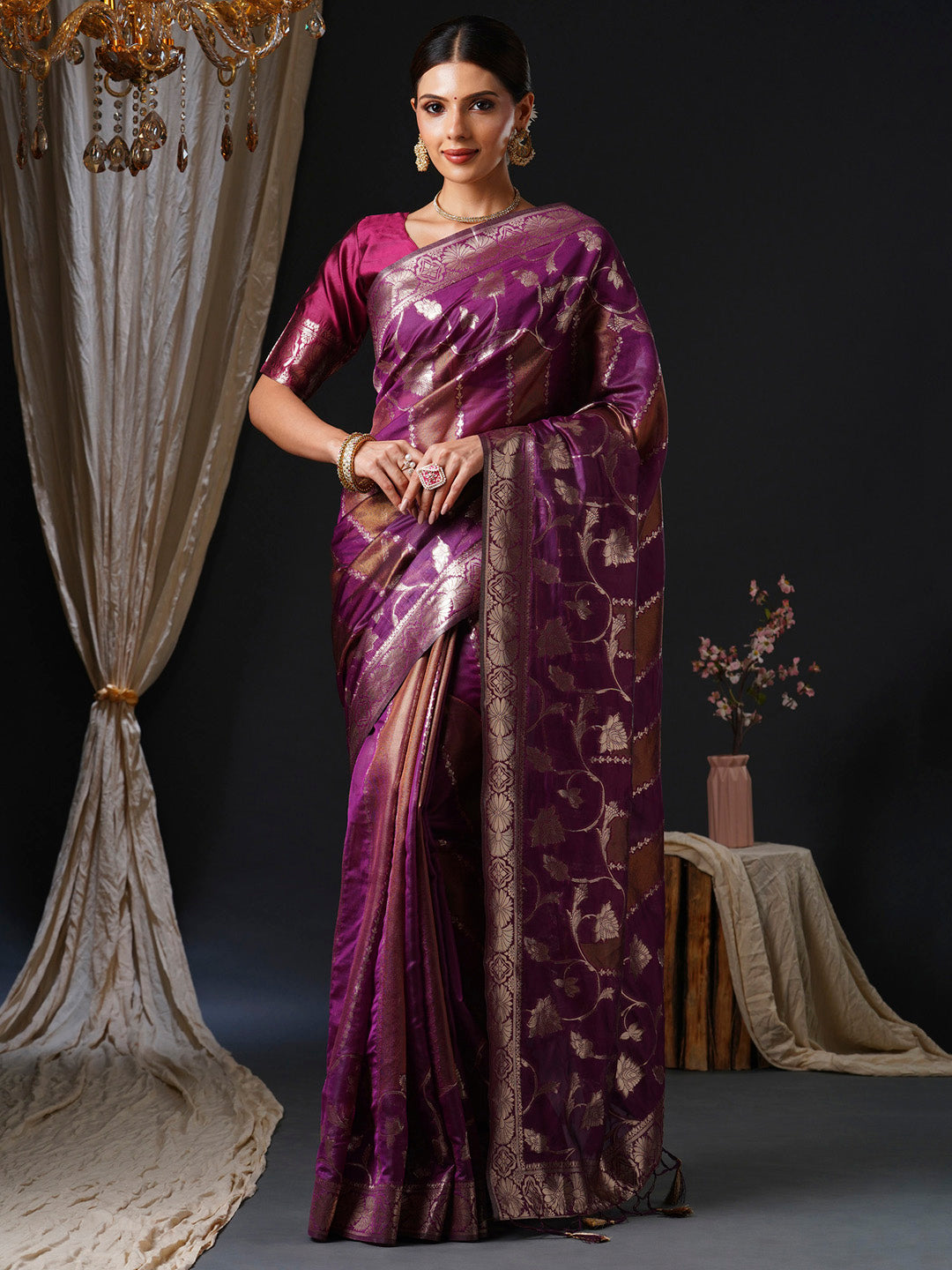 NOZ2TOZ Women's Organza Pink Woven Design Designer Saree With Blouse Piece - Distacart