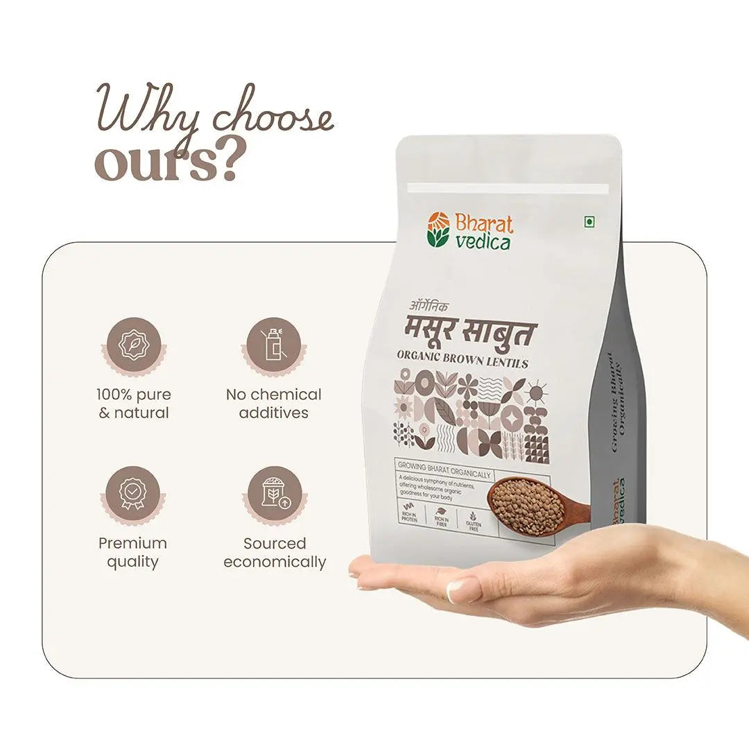 Bharat Vedica Organic Brown Lentils - Organic Masoor Dal Sabut - Distacart