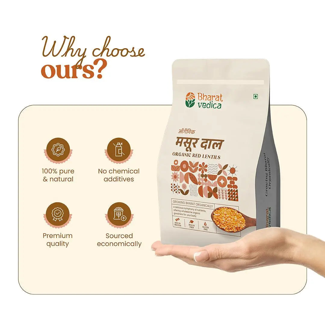 Bharat Vedica Organic Red Lentils - Organic Masoor Dal - Distacart