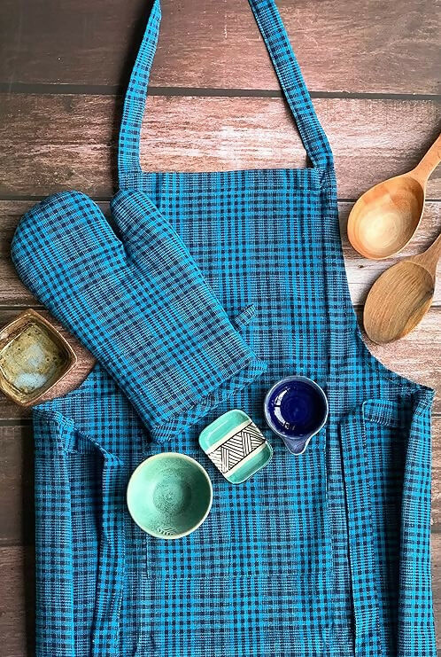 Pixel Home Decor Cotton Apron With Front Pocket-Blue Stripe Apron - Dista