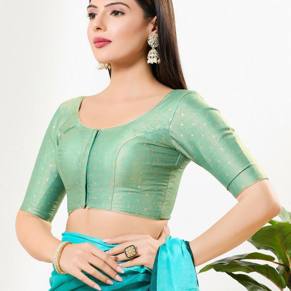 Joban Fashion Sage Green Tissue Padded Blouse With Round Neck Elbow Sleeves - Distacart