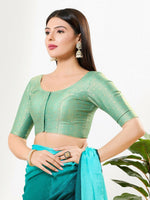 Thumbnail for Joban Fashion Sage Green Tissue Padded Blouse With Round Neck Elbow Sleeves - Distacart