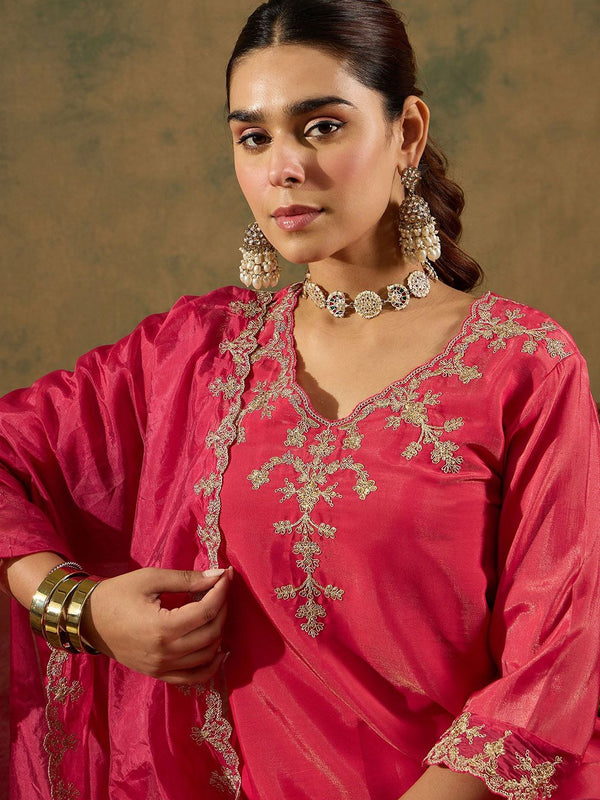 Indo Era Floral Embroidered Kurta With Trousers & Dupatta