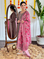 Thumbnail for Lyush Women Party Wear Embroidery Worked Kurta With Pant And Dupatta Set - Chiku - Distacart