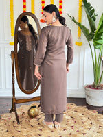 Thumbnail for Lyush Women Party Wear Embroidery Worked Kurta With Pant And Dupatta Set - Chiku - Distacart