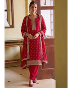 Thumbnail for KC Rani Pink Georgette Straight Suit With Heavy Embroidery - Dista