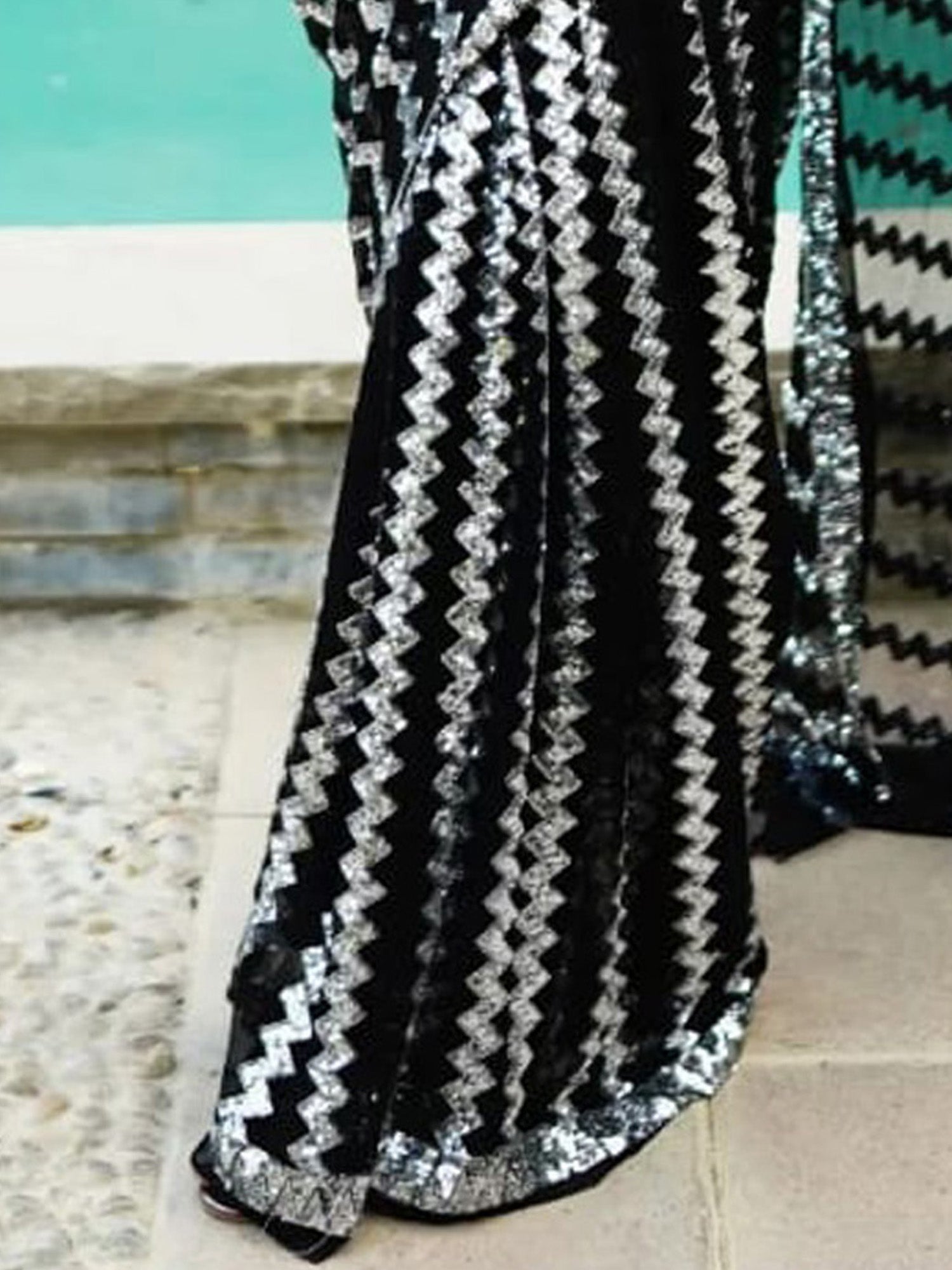 NOZ2TOZ Women's Georgette Black Embellished Designer Saree With Blouse Piece - Distacart