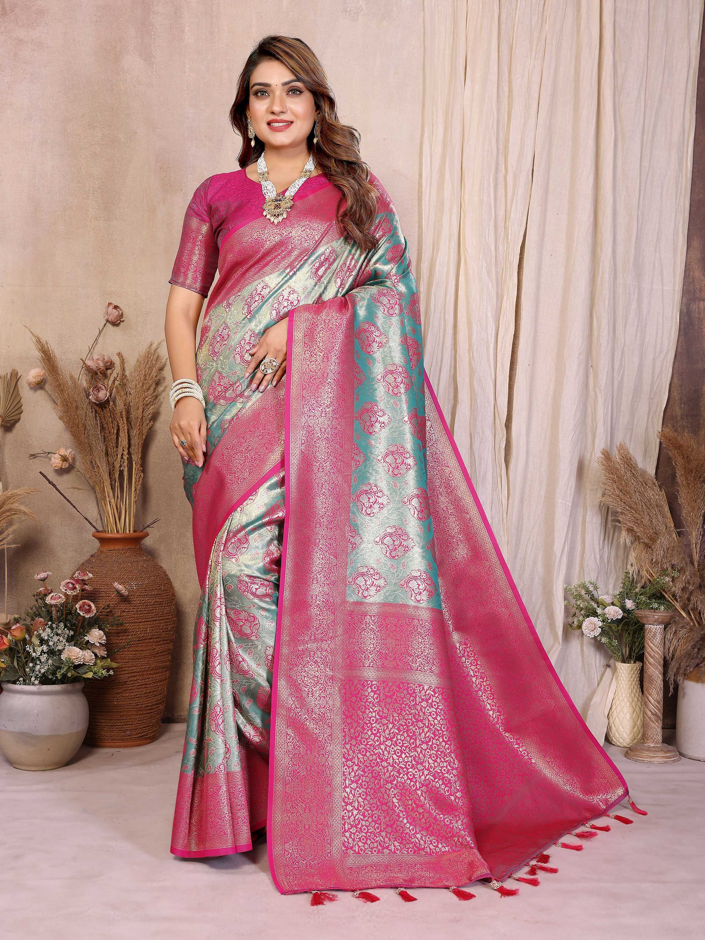 Aastha Fashion Aqua Banarasi Tissue Silk Weaving Saree - Distacart