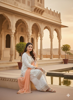 Thumbnail for Teeya Creation White Color Faux Georgette Embroidery Work Long Party Wear Palazzo Suit - Distacart