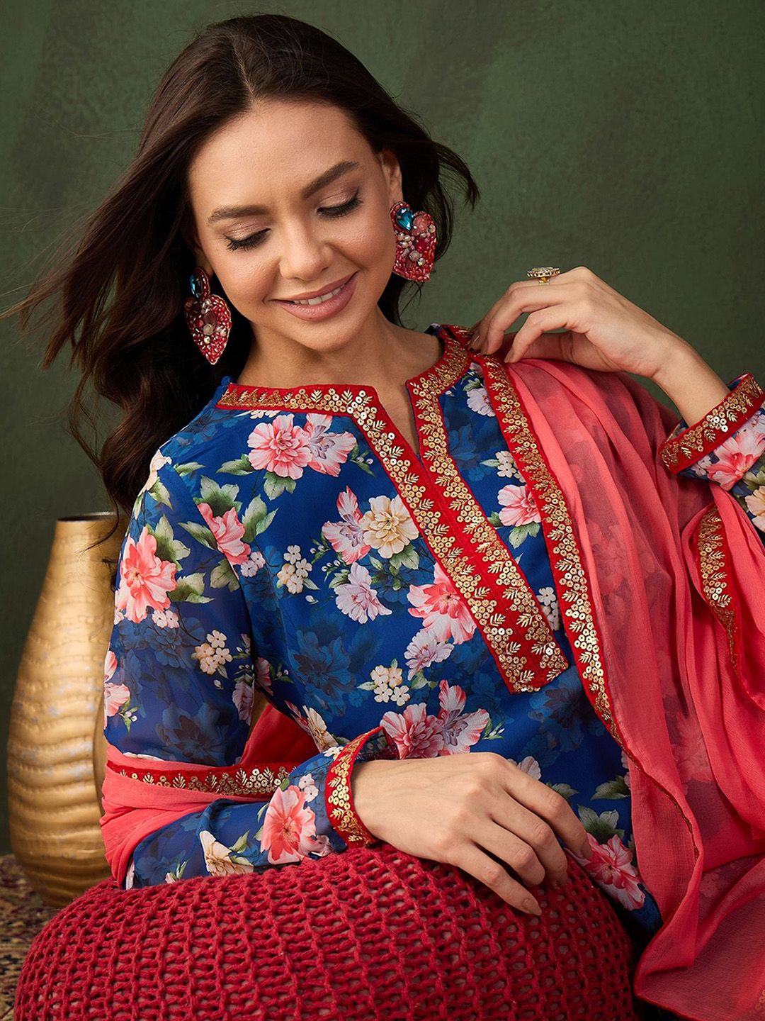 Sangria Printed Kurta, Palazzo With Dupatta - Distacart