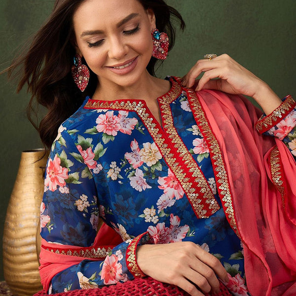Sangria Printed Kurta, Palazzo With Dupatta - Distacart