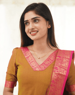 Thumbnail for Divine Drape Women's Cotton Printed Straight Kurta With Dupatta - Mustard