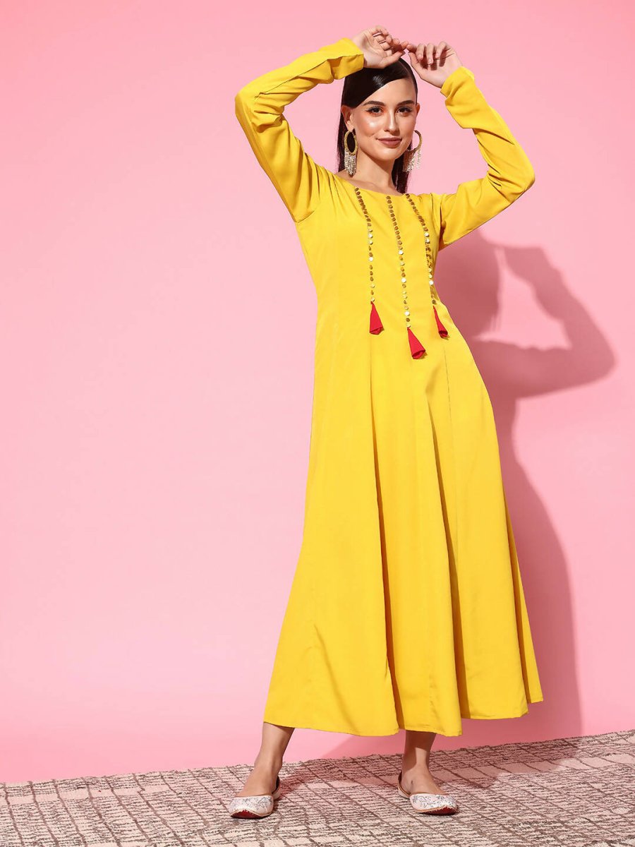 Ahalyaa Women's Traditional wear Ethnic Dress - Mustard - Distacart