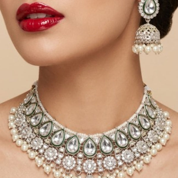 Jewel City Kundan & Pearl Gold-Plated Choker Necklace with Jhumka Earrings and Maang Tikka for Women - Distacart