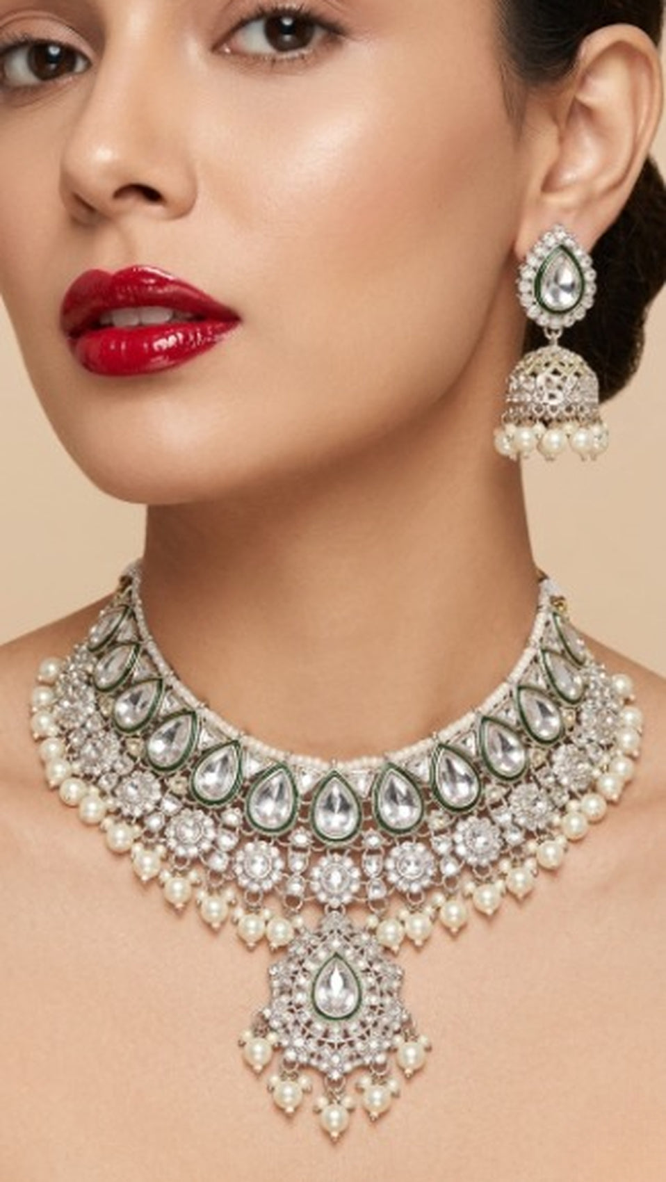 Jewel City Kundan & Pearl Gold-Plated Choker Necklace with Jhumka Earrings and Maang Tikka for Women - Distacart