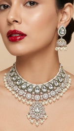 Thumbnail for Jewel City Kundan & Pearl Gold-Plated Choker Necklace with Jhumka Earrings and Maang Tikka for Women - Distacart