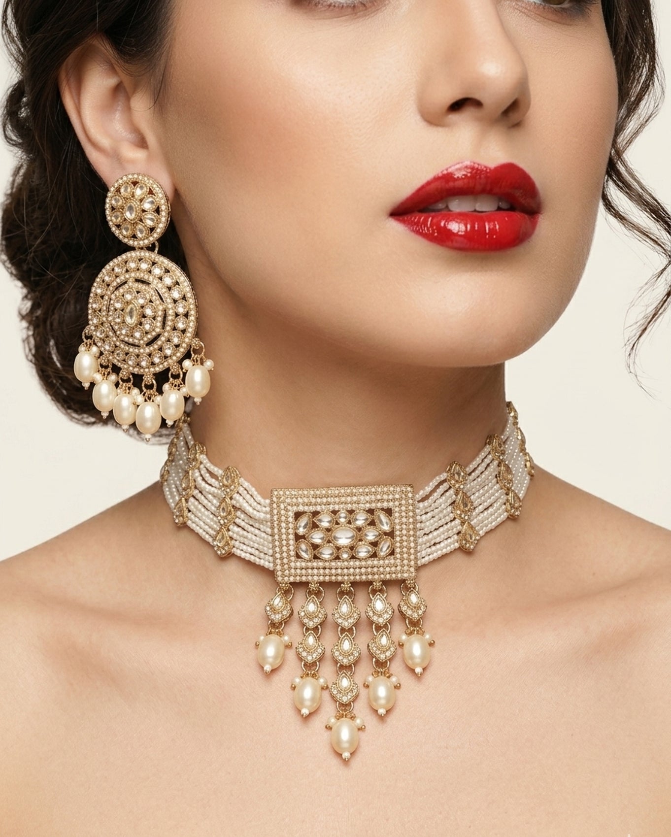Jewel City Traditional Gold-Plated Pearl Choker Necklace Set with Earrings & Mangtika – Elegant Ethnic Bridal Jewellery - Distacart