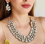 Thumbnail for Jewel City Modern Kundan-Style Clear Stone Necklace Set with Earrings Handcrafted Gold-Plated Party Wear Set for Women