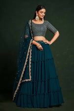 Thumbnail for Aastha Fashion Women's More Peach Faux Georgette Thread & Sequins Embroidery Party Wear Lehenga Choli - Distacart