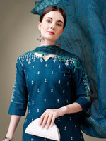 Thumbnail for Jyoti Fashion Women's Morpich Cotton Blend Embroidery & Sequence work Kurta with Trouser & Dupatta - Distacart