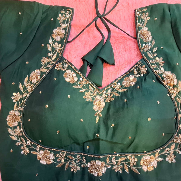 Kia Fashions Bottle Green Hand Embroidered Embroidered Readymade Blouse - Distacart