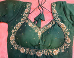 Thumbnail for Kia Fashions Bottle Green Hand Embroidered Embroidered Readymade Blouse - Distacart
