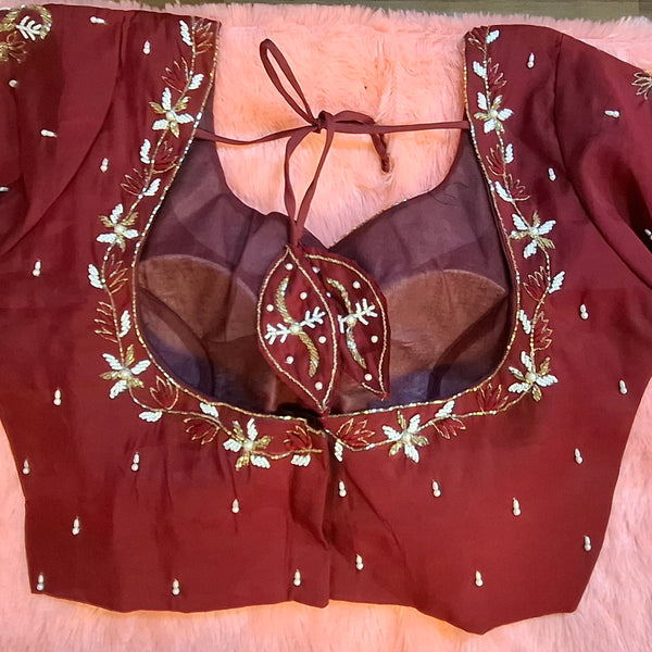 Kia Fashions Maroon Cotton Silk Hand Embroidered Readymade Blouse - Distacart