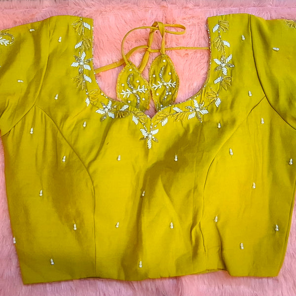 Kia Fashions Mustard Yellow Cotton Silk Hand Embroidered Readymade Blouse - Distacart