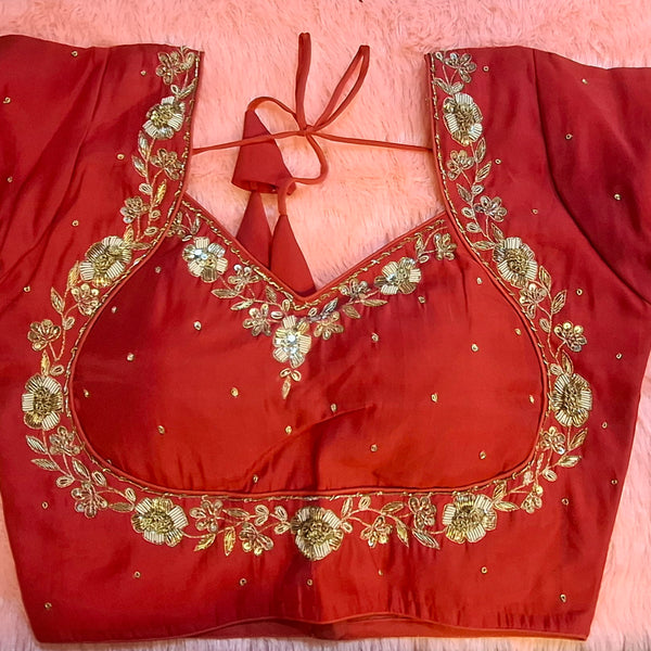 Kia Fashions Red Hand Embroidered Embroidered Readymade Blouse - Distacart