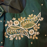 Thumbnail for Kia Fashions Bottle Green Hand Embroidered Embroidered Readymade Blouse - Distacart