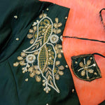 Thumbnail for Kia Fashions Bottle Green Hand Embroidered Embroidered Readymade Blouse - Distacart