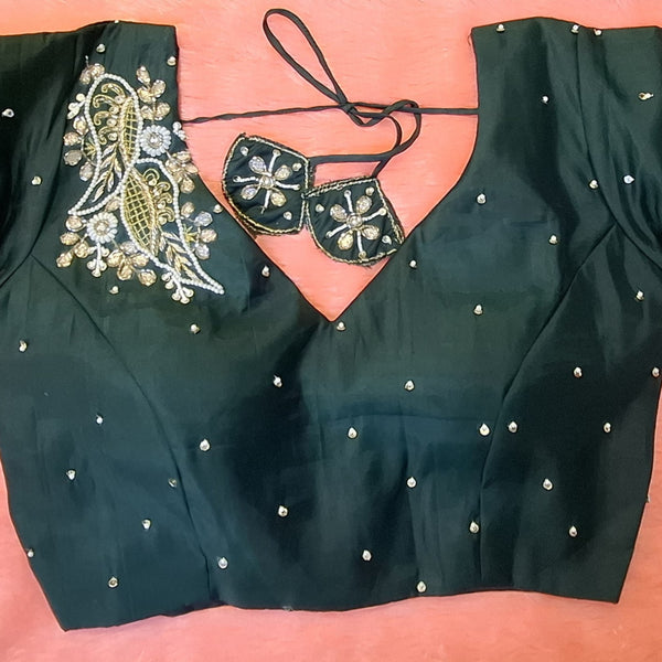 Kia Fashions Bottle Green Hand Embroidered Embroidered Readymade Blouse - Distacart