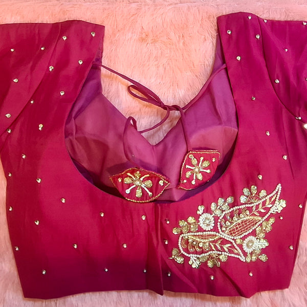 Kia Fashions Hot Pink Hand Embroidered Embroidered Readymade Blouse - Distacart