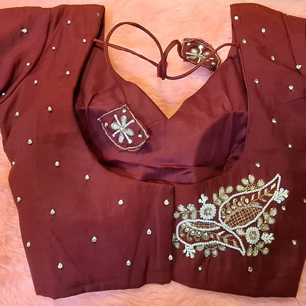 Kia Fashions Maroon Hand Embroidered Embroidered Readymade Blouse - Distacart