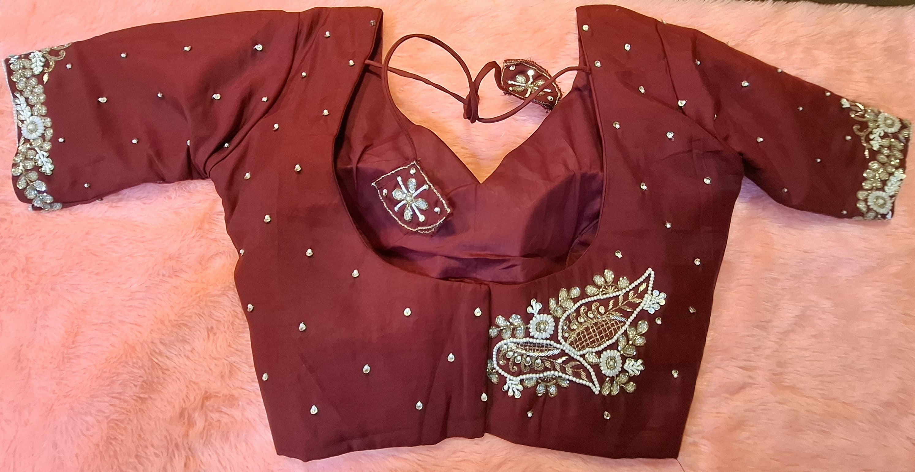 Kia Fashions Maroon Hand Embroidered Embroidered Readymade Blouse - Distacart