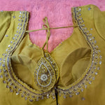 Thumbnail for Kia Fashions Mustard Yellow Cotton Silk Hand Embroidered Readymade Blouse - Distacart