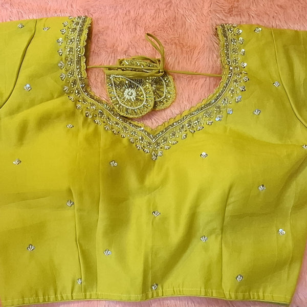 Kia Fashions Mustard Yellow Cotton Silk Hand Embroidered Readymade Blouse - Distacart