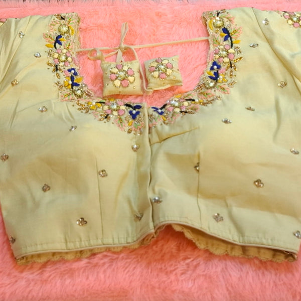 Kia Fashions Cream Hand Embroidered Embroidered Readymade Blouse - Distacart