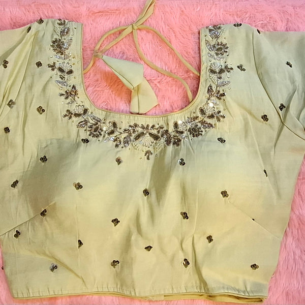 Kia Fashions Beige Cotton Silk Hand Embroidered Readymade Blouse - Distacart