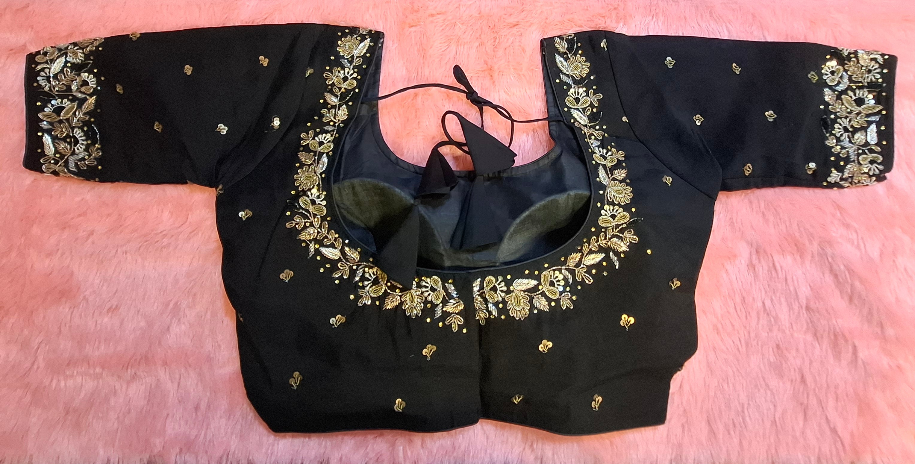 Kia Fashions Black Cotton Silk Hand Embroidered Readymade Blouse - Distacart
