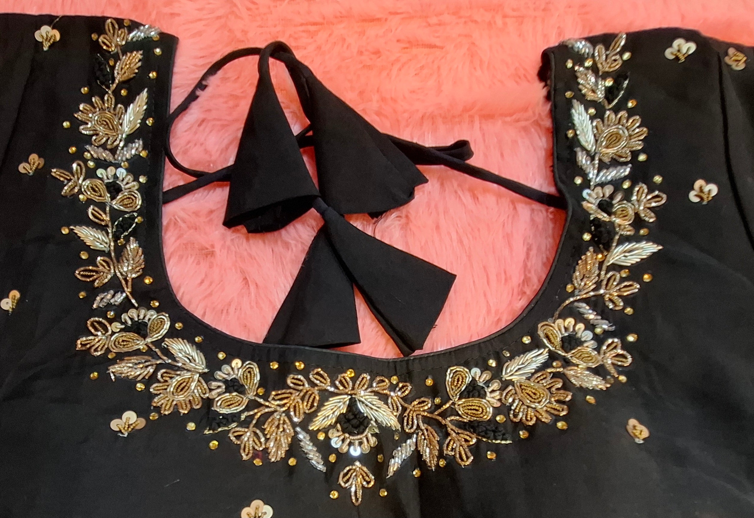 Kia Fashions Black Cotton Silk Hand Embroidered Readymade Blouse - Distacart