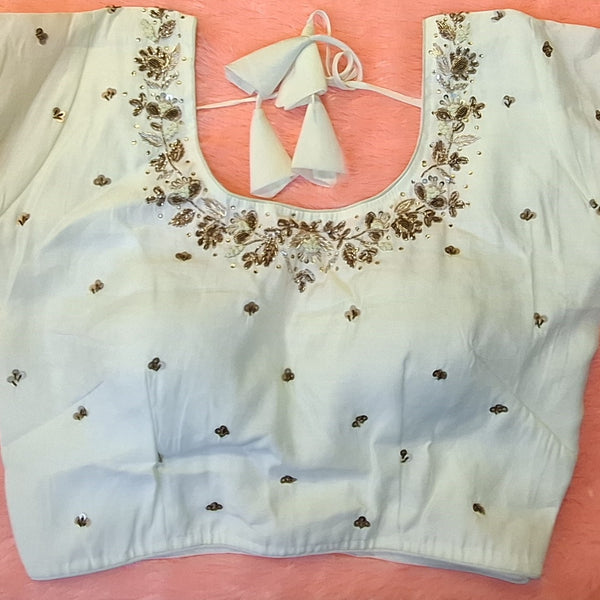 Kia Fashions Off-White Cotton Silk Hand Embroidered Readymade Blouse - Distacart