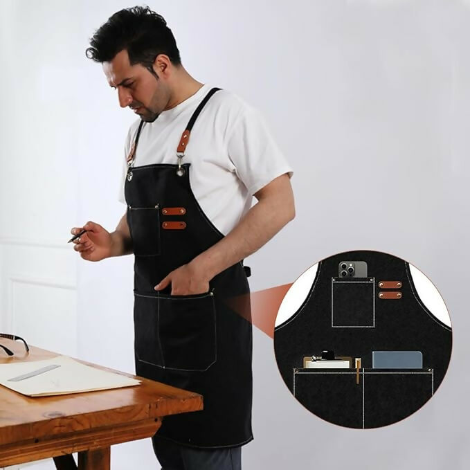 Supvox Waterproof Home Apron - Kitchen And Workshop With Tool Pockets -Black - Dista